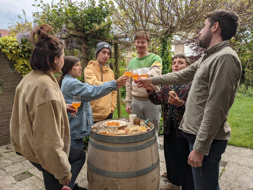 A wine tasting event, where a group of friends is appreciating the flavours of natural wines